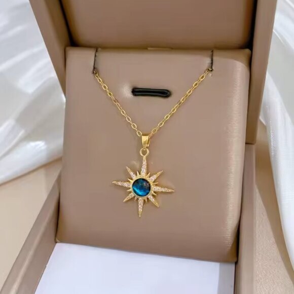 14K Gold filled Sapphire Moon Burst Necklace - Picture 2 of 2